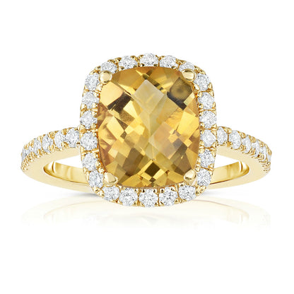 Emerald Shape Gemstone & 0.50Ct Diamond Ring in 14K White Gold