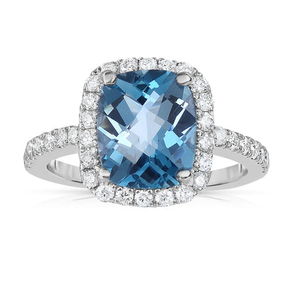 Emerald Shape Gemstone & 0.50Ct Diamond Ring in 14K White Gold