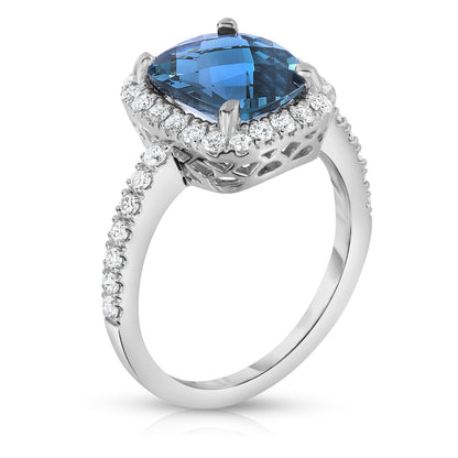 Emerald Shape Gemstone & 0.50Ct Diamond Ring in 14K White Gold