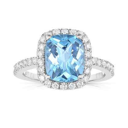 Emerald Shape Gemstone & 0.50Ct Diamond Ring in 14K White Gold