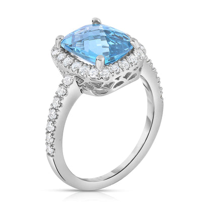 Emerald Shape Gemstone & 0.50Ct Diamond Ring in 14K White Gold