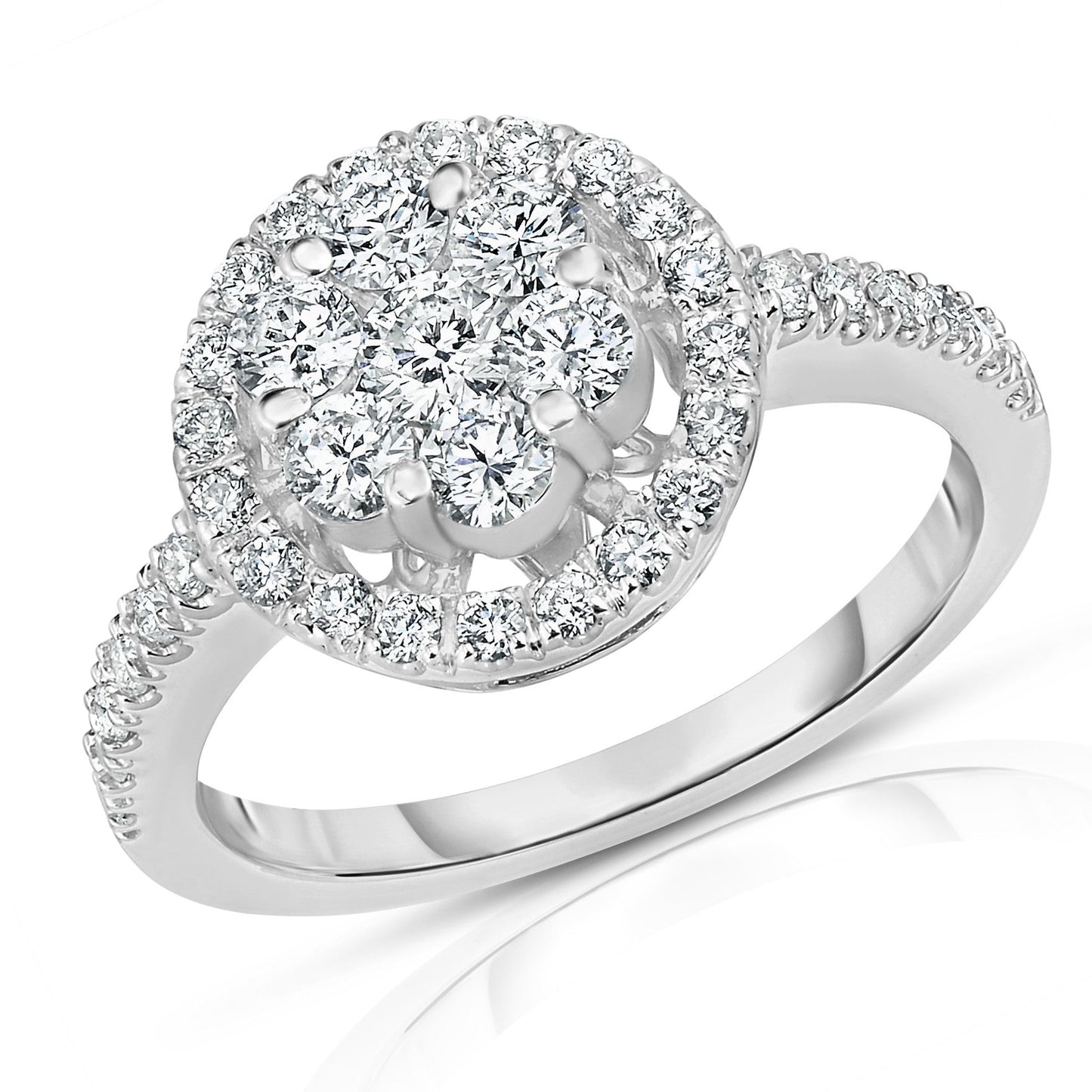 0.95Ct Diamond Cluster Ring in 14K White Gold