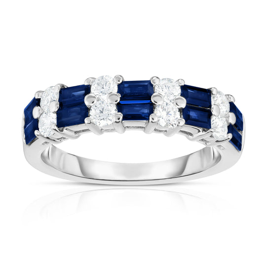 Blue Sapphire & 0.50Ct Diamond Ring 14K White Gold