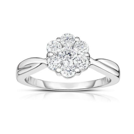 1.00Ct Diamond Cluster Ring in 14K White Gold