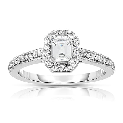 Emerald Cut 0.80Ct Diamond Engagement Ring in 14K White Gold
