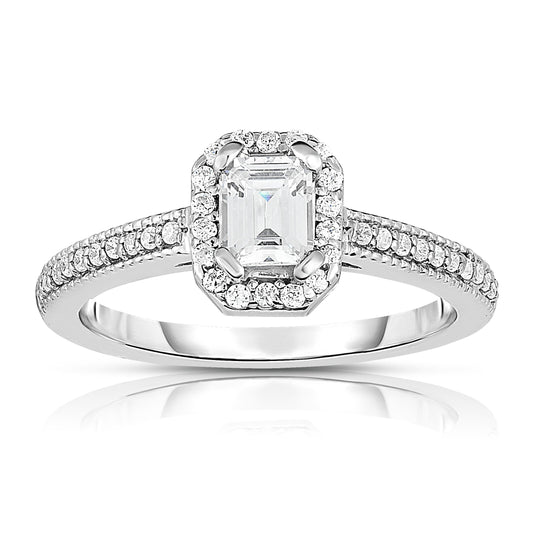 Emerald Cut 0.80Ct Diamond Engagement Ring in 14K White Gold