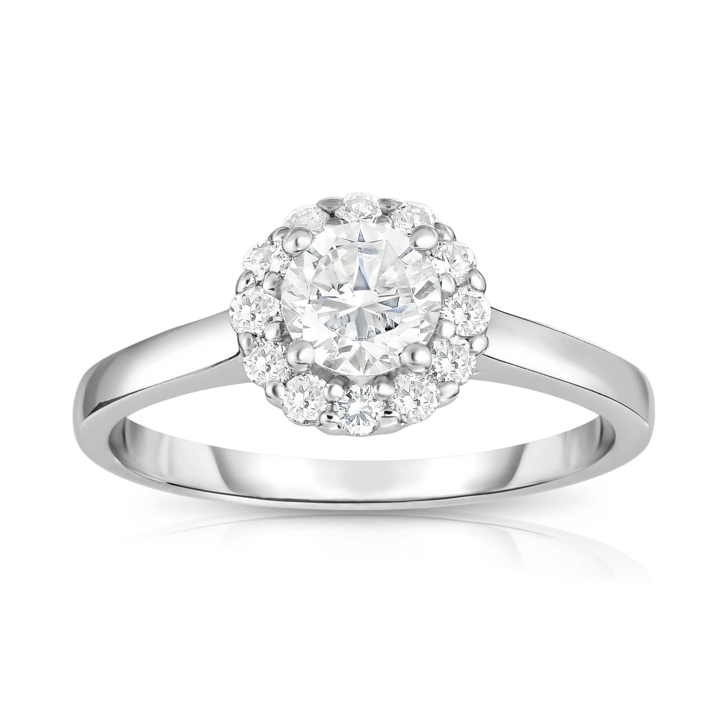 GIA Certified 0.90Ct Diamond Cluster Ring in 14K White Gold