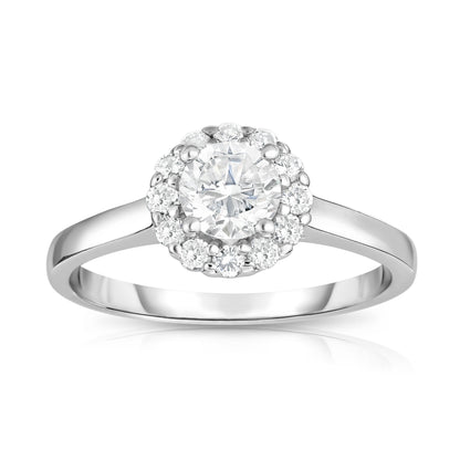 GIA Certified 0.90Ct Diamond Cluster Ring in 14K White Gold