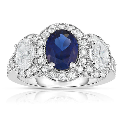 Oval Blue Sapphire & 1.30Ct Diamond Ring in 14K White Gold