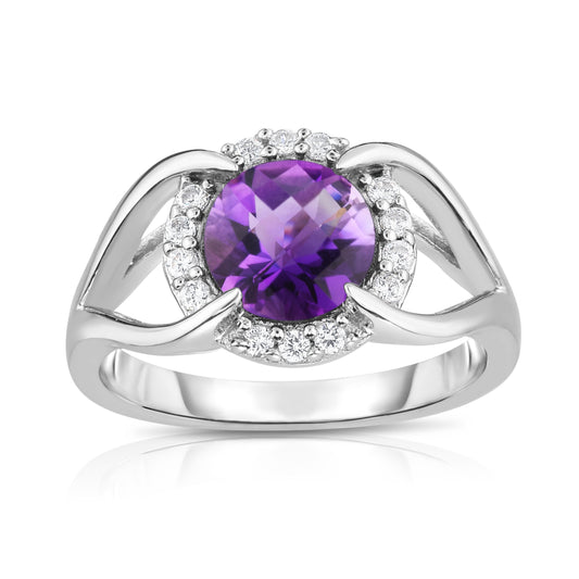 8MM Gemstone and 0.18Ct Diamond Ring in 14K White Gold