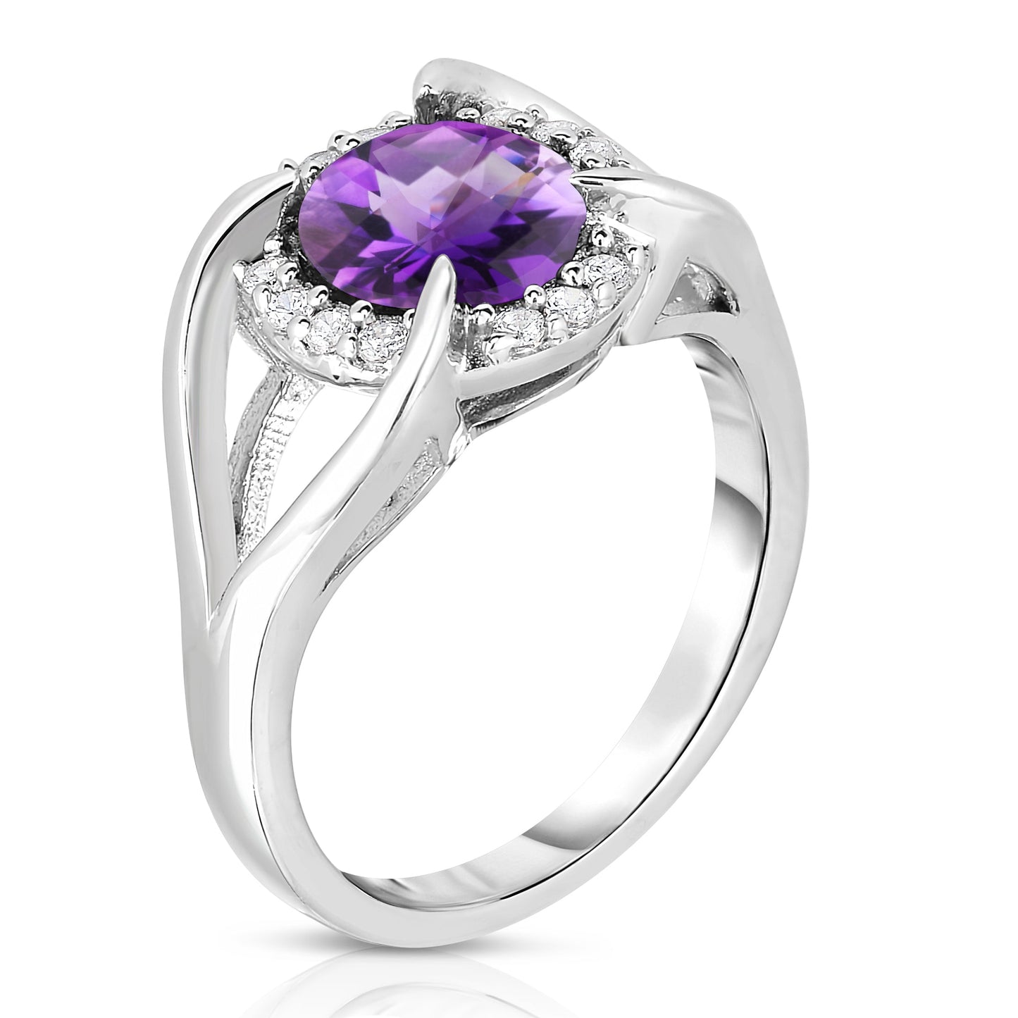 8MM Gemstone and 0.18Ct Diamond Ring in 14K White Gold