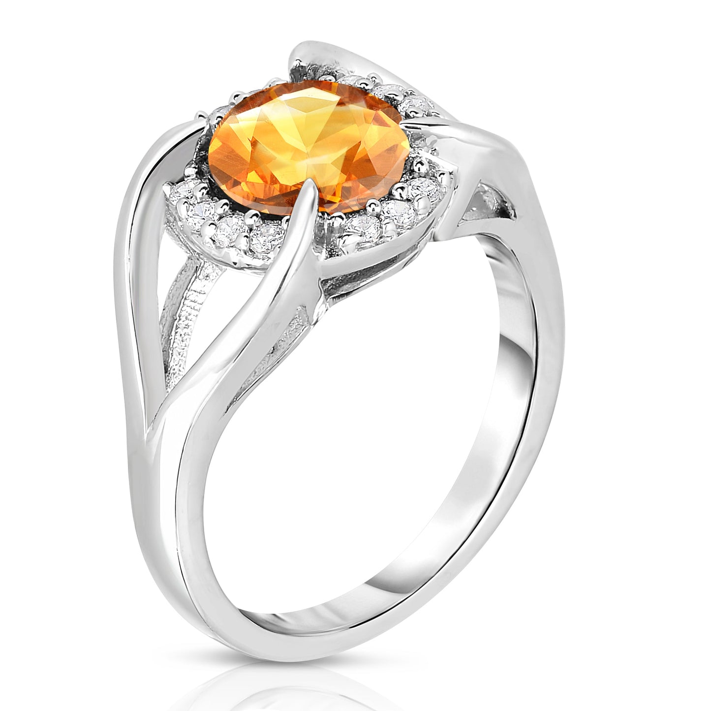 8MM Gemstone and 0.18Ct Diamond Ring in 14K White Gold