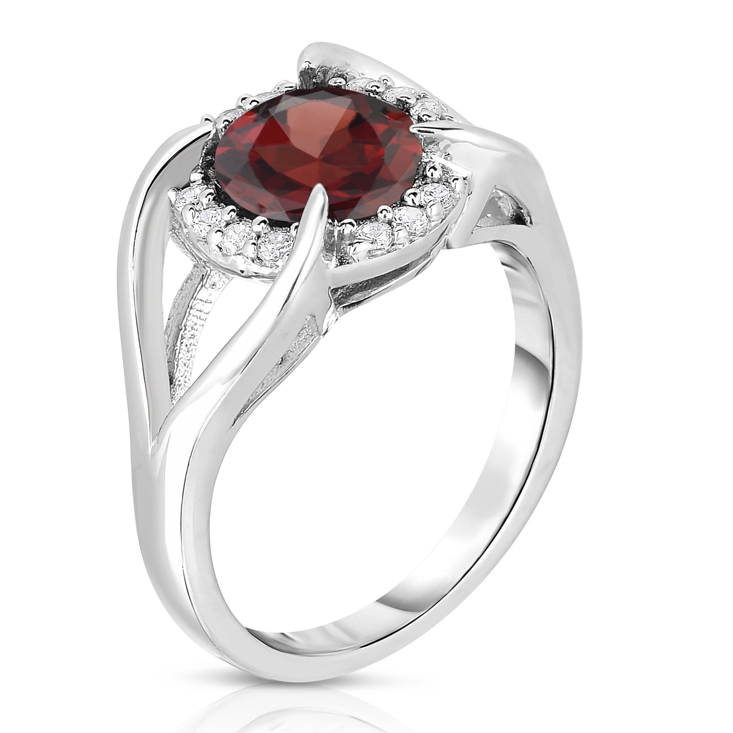 8MM Gemstone and 0.18Ct Diamond Ring in 14K White Gold