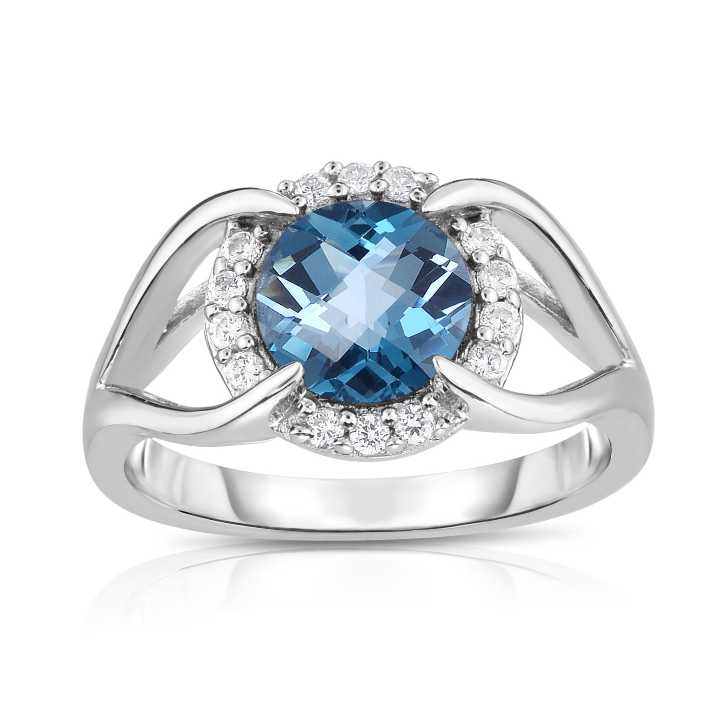 8MM Gemstone and 0.18Ct Diamond Ring in 14K White Gold