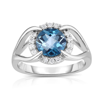8MM Gemstone and 0.18Ct Diamond Ring in 14K White Gold
