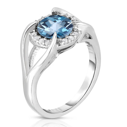 8MM Gemstone and 0.18Ct Diamond Ring in 14K White Gold