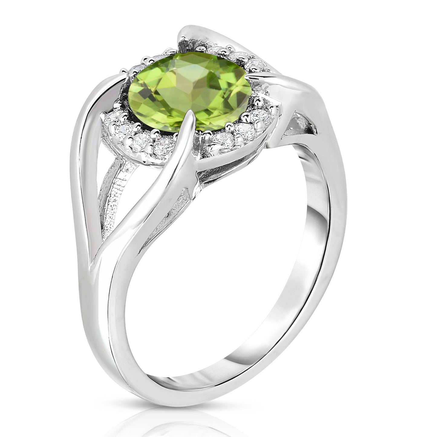 8MM Gemstone and 0.18Ct Diamond Ring in 14K White Gold