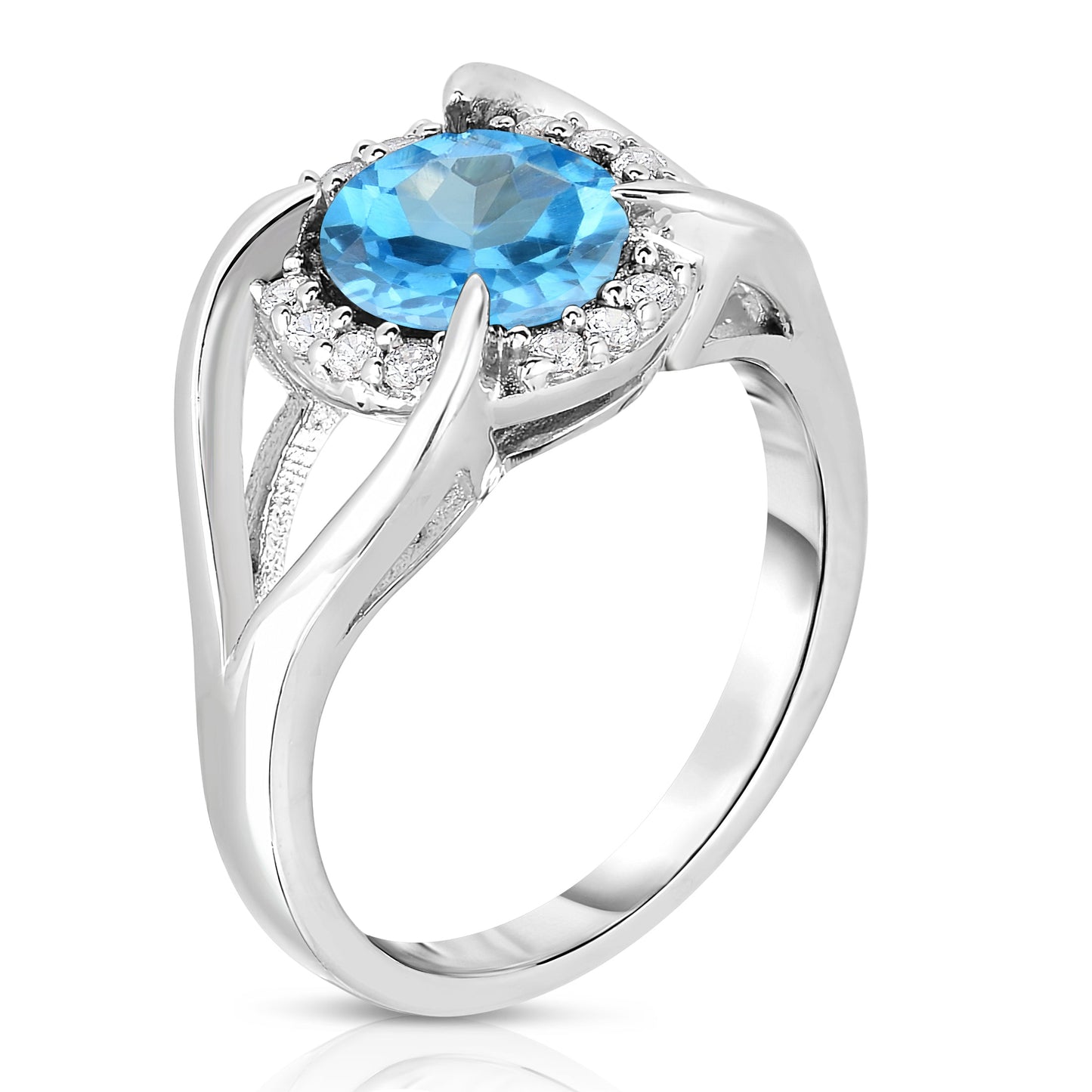 8MM Gemstone and 0.18Ct Diamond Ring in 14K White Gold