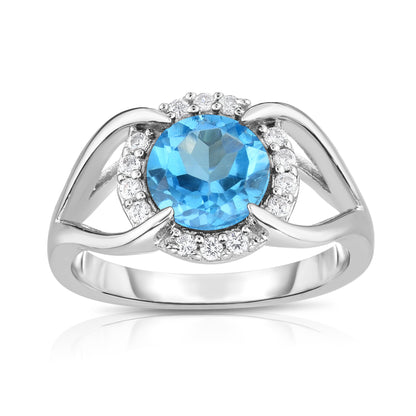 8MM Gemstone and 0.18Ct Diamond Ring in 14K White Gold