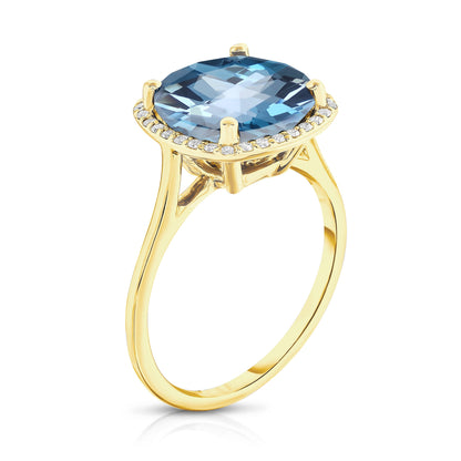 11MM Gemstone and 0.18Ct Diamond Ring  in 14K Gold