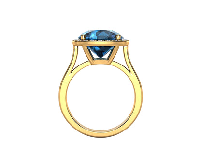 11MM Gemstone and 0.18Ct Diamond Ring  in 14K Gold