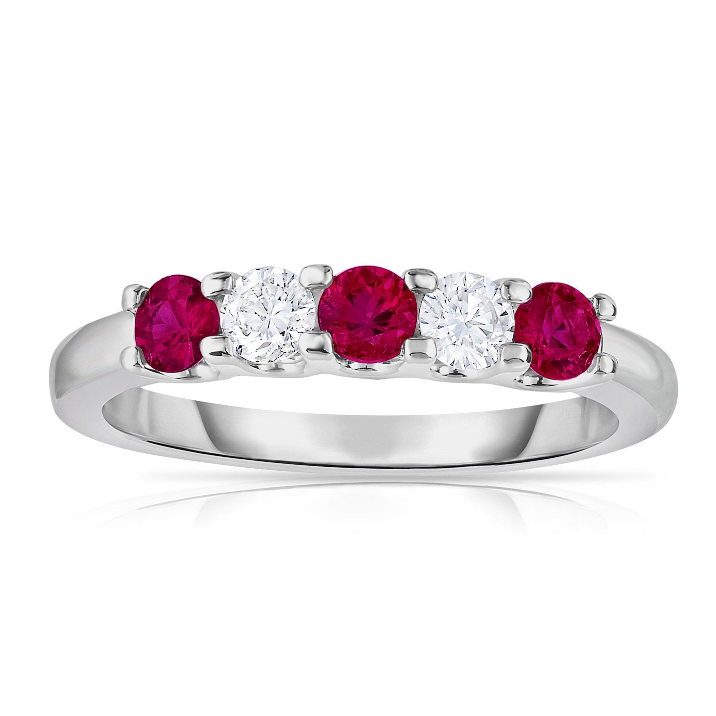 5-Stone Ruby & 0.25Ct Diamond Ring in 14K White Gold