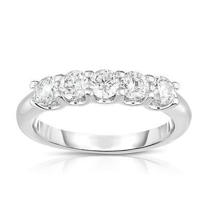 5-Stone 0.90Ct Diamond Ring in 14K White Gold