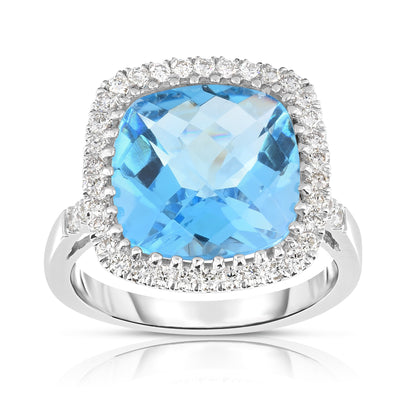 Cushion Cut Gemstone and 0.45Ct Diamond Cocktail Ring in 14K Gold