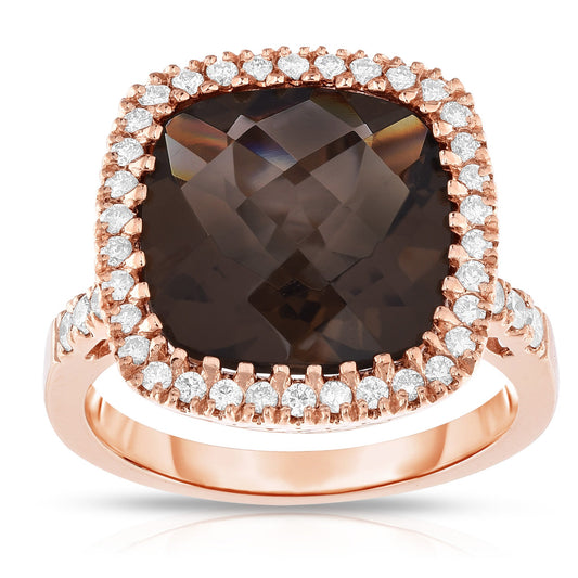 Smoky Topaz and 0.42Ct Diamond Cocktail Ring in 14K Rose Gold
