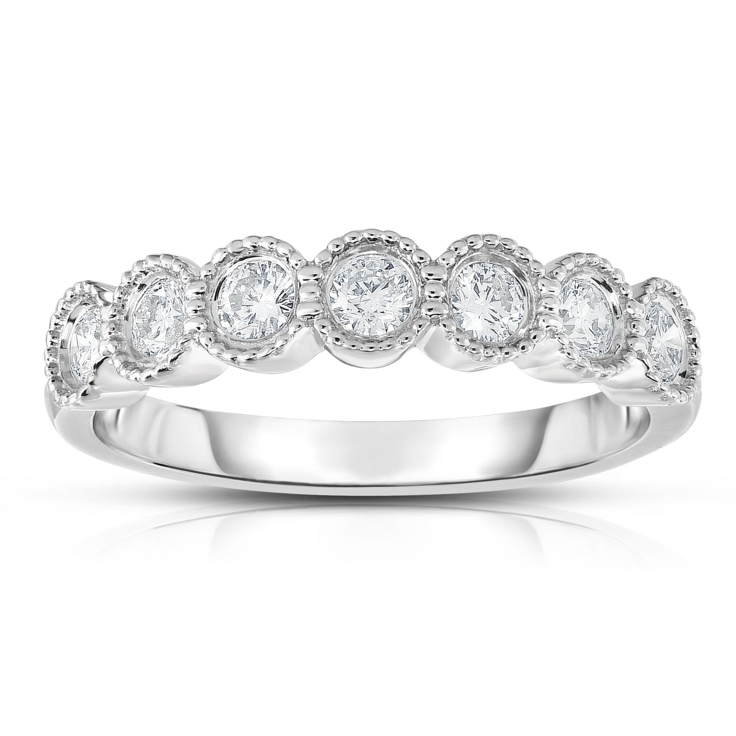 7-Stone 0.45Ct Diamond Milligrain Ring in 14K Gold