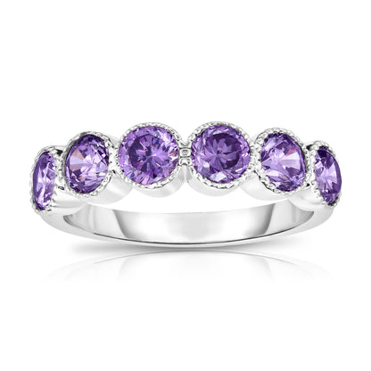6-Stone Bezel 4.5MM Gemstone Ring in 14K White Gold