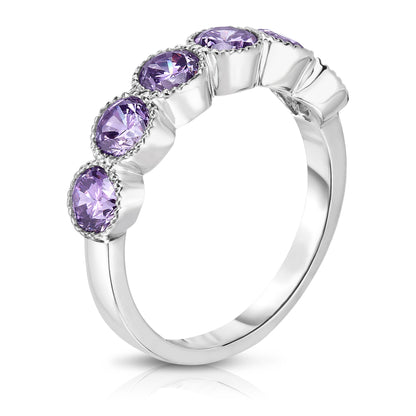 6-Stone Bezel 4.5MM Gemstone Ring in 14K White Gold
