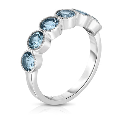 6-Stone Bezel 4.5MM Gemstone Ring in 14K White Gold