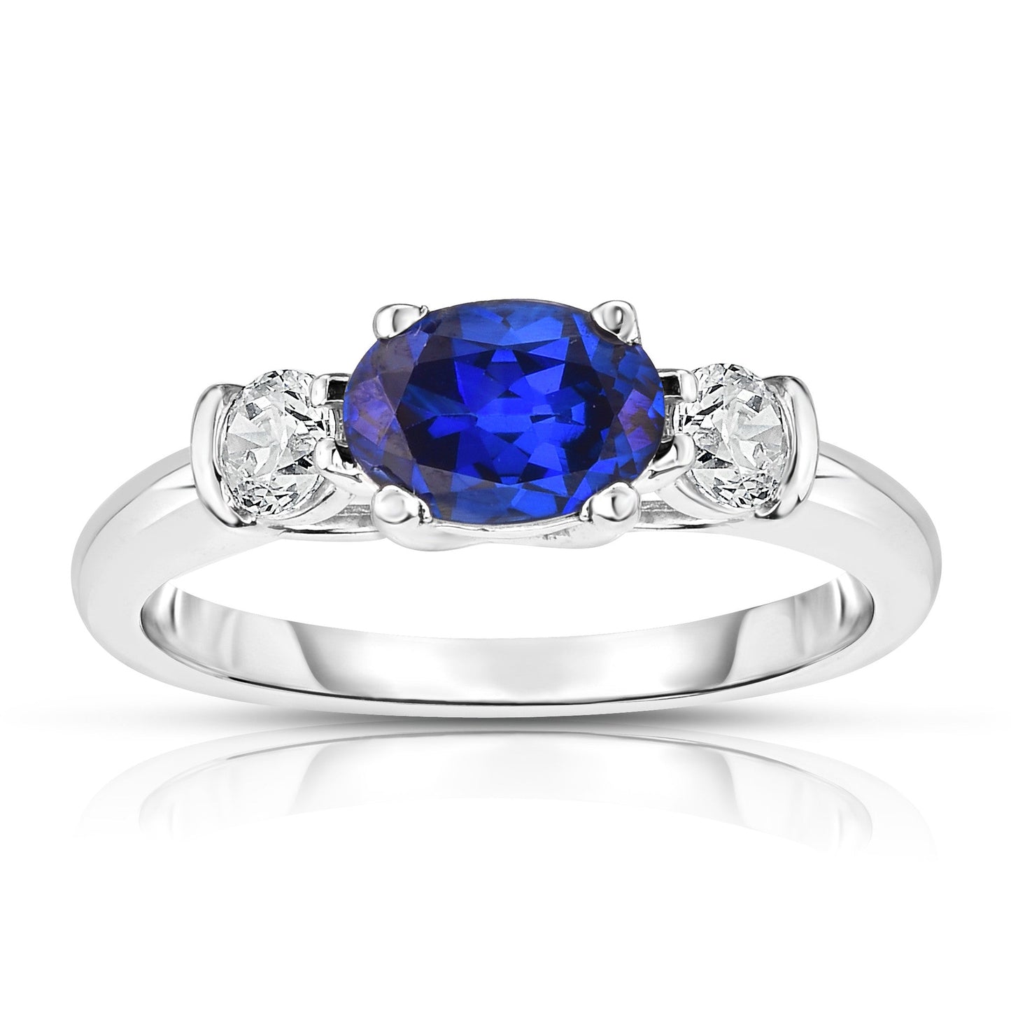 Oval Gemstone & Diamond Ring in 14K White Gold