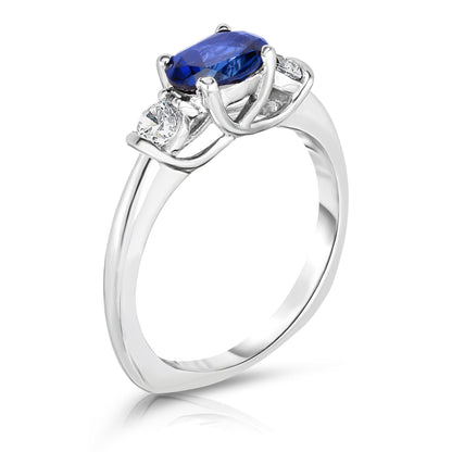 Oval Gemstone & Diamond Ring in 14K White Gold