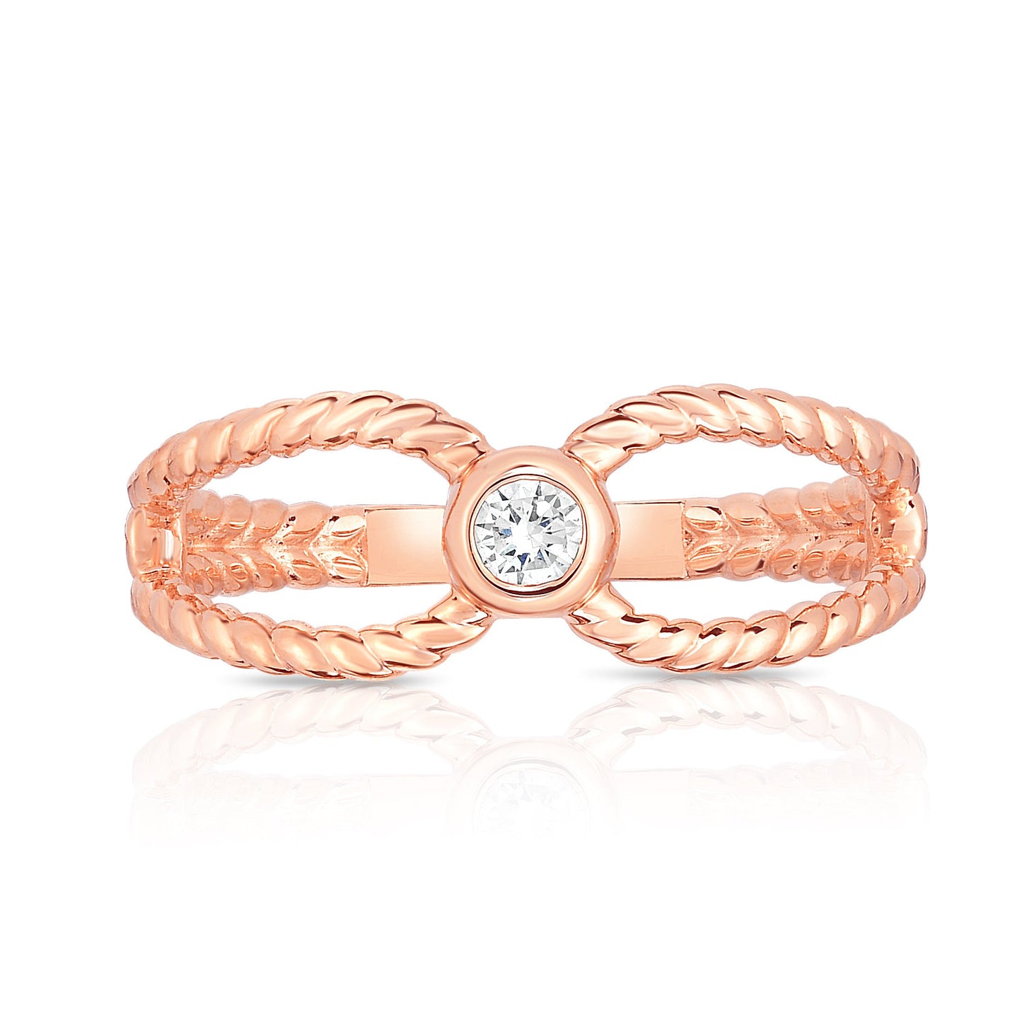 Bezel 0.10Ct Diamond Twisted Stackable Ring in 14K Gold