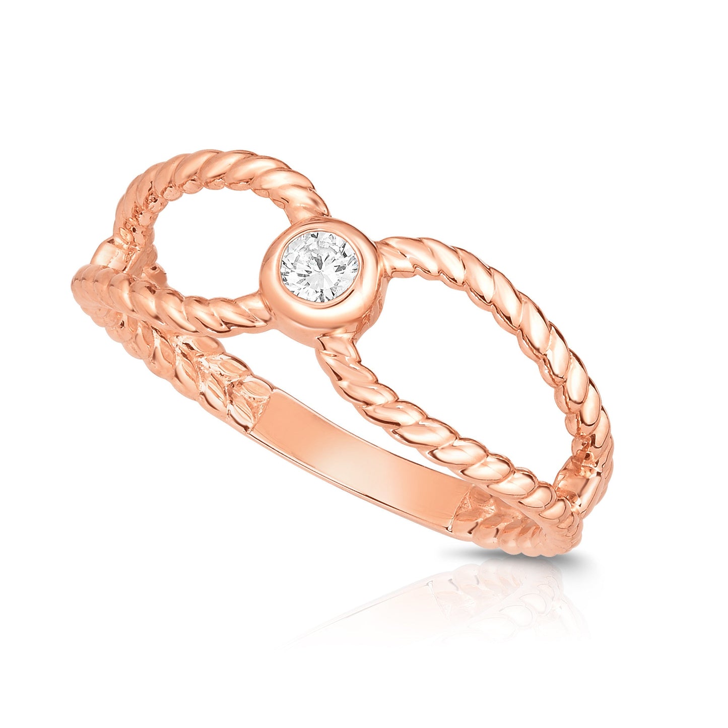 Bezel 0.10Ct Diamond Twisted Stackable Ring in 14K Gold