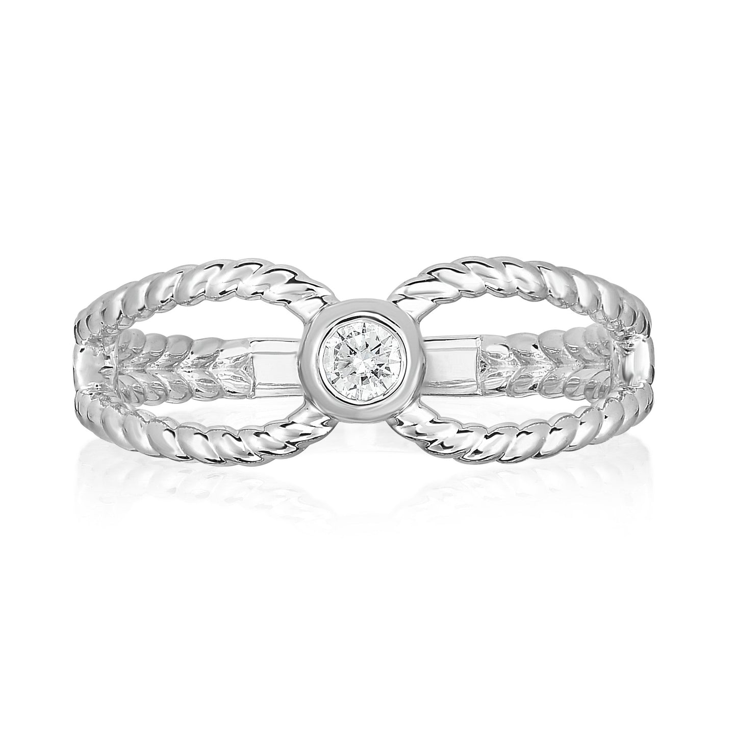 Bezel 0.10Ct Diamond Twisted Stackable Ring in 14K Gold