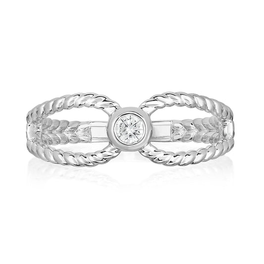 Bezel 0.10Ct Diamond Twisted Stackable Ring in 14K Gold