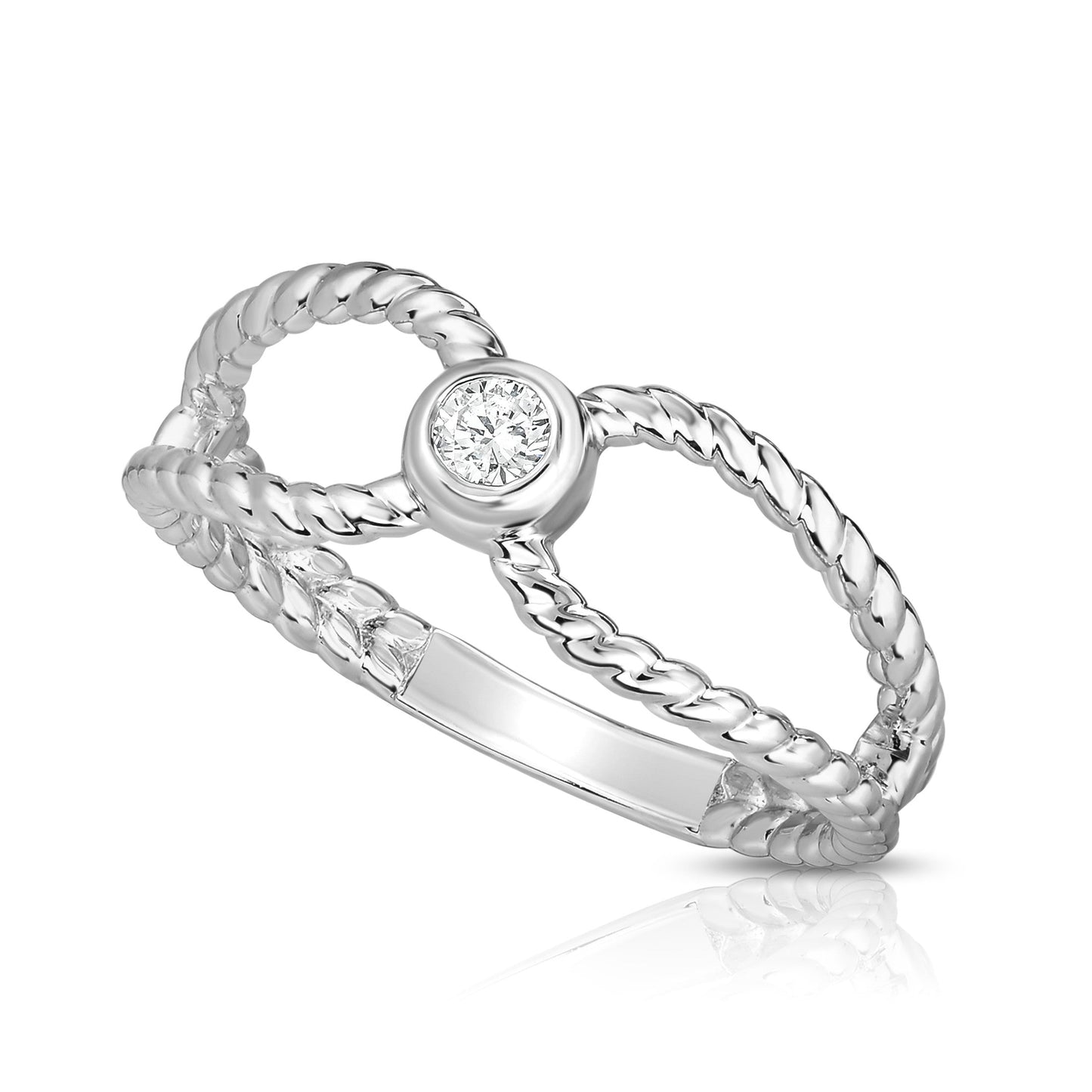 Bezel 0.10Ct Diamond Twisted Stackable Ring in 14K Gold