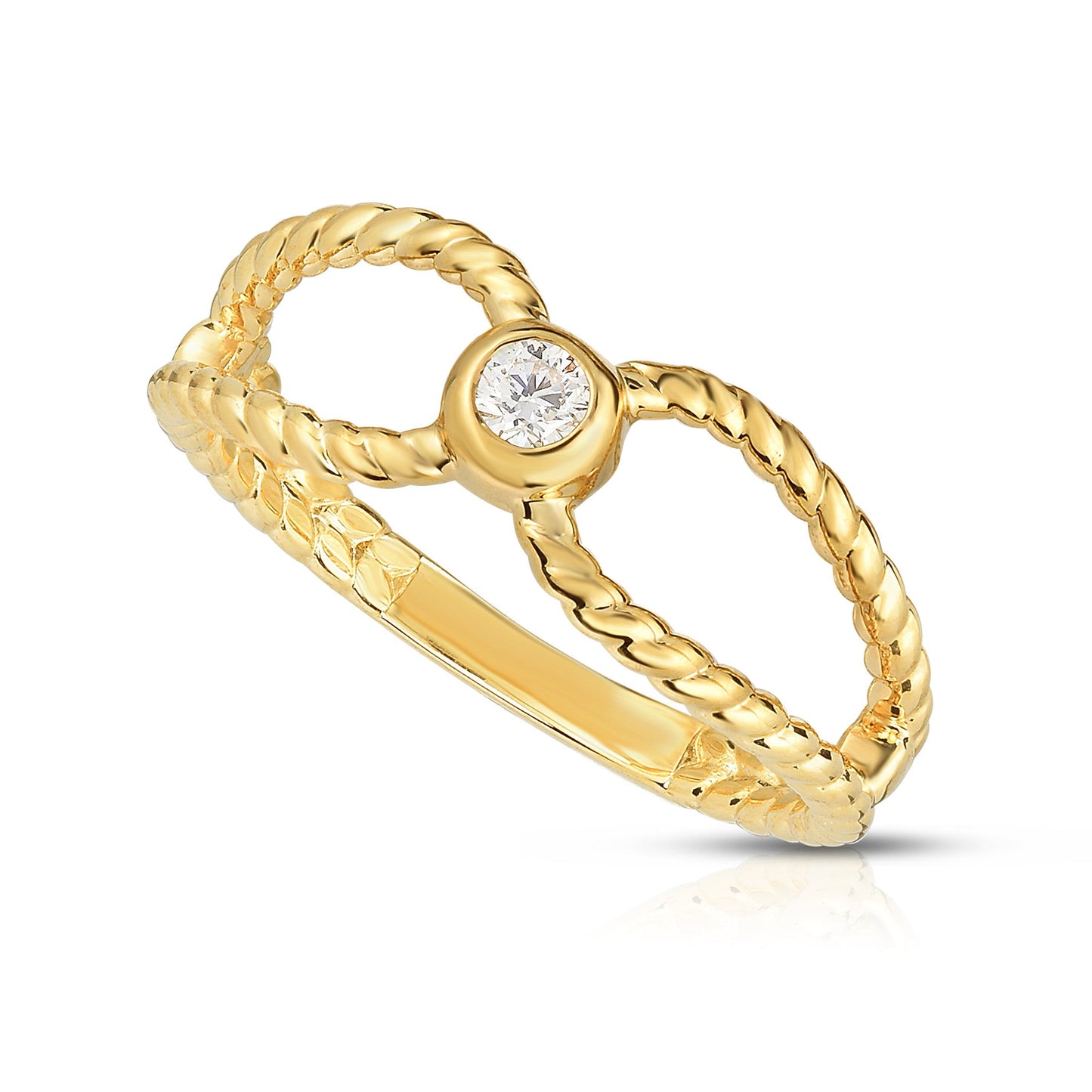 Bezel 0.10Ct Diamond Twisted Stackable Ring in 14K Gold