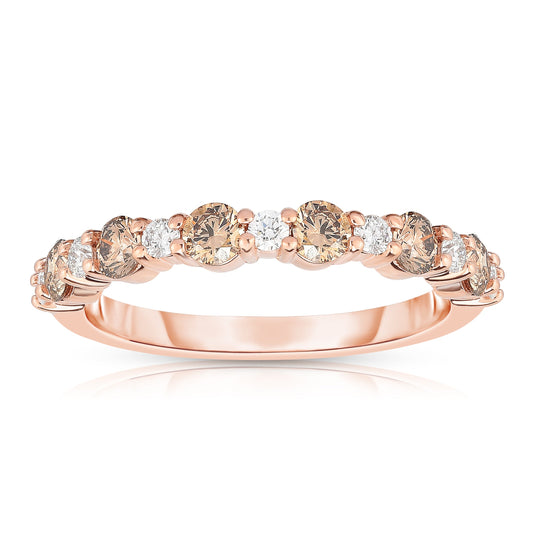 0.80Cttw Champagne & White Diamond Ring in 14K Rose Gold