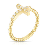 0.15Ct Diamond Bead Cross Ring in 14K Gold