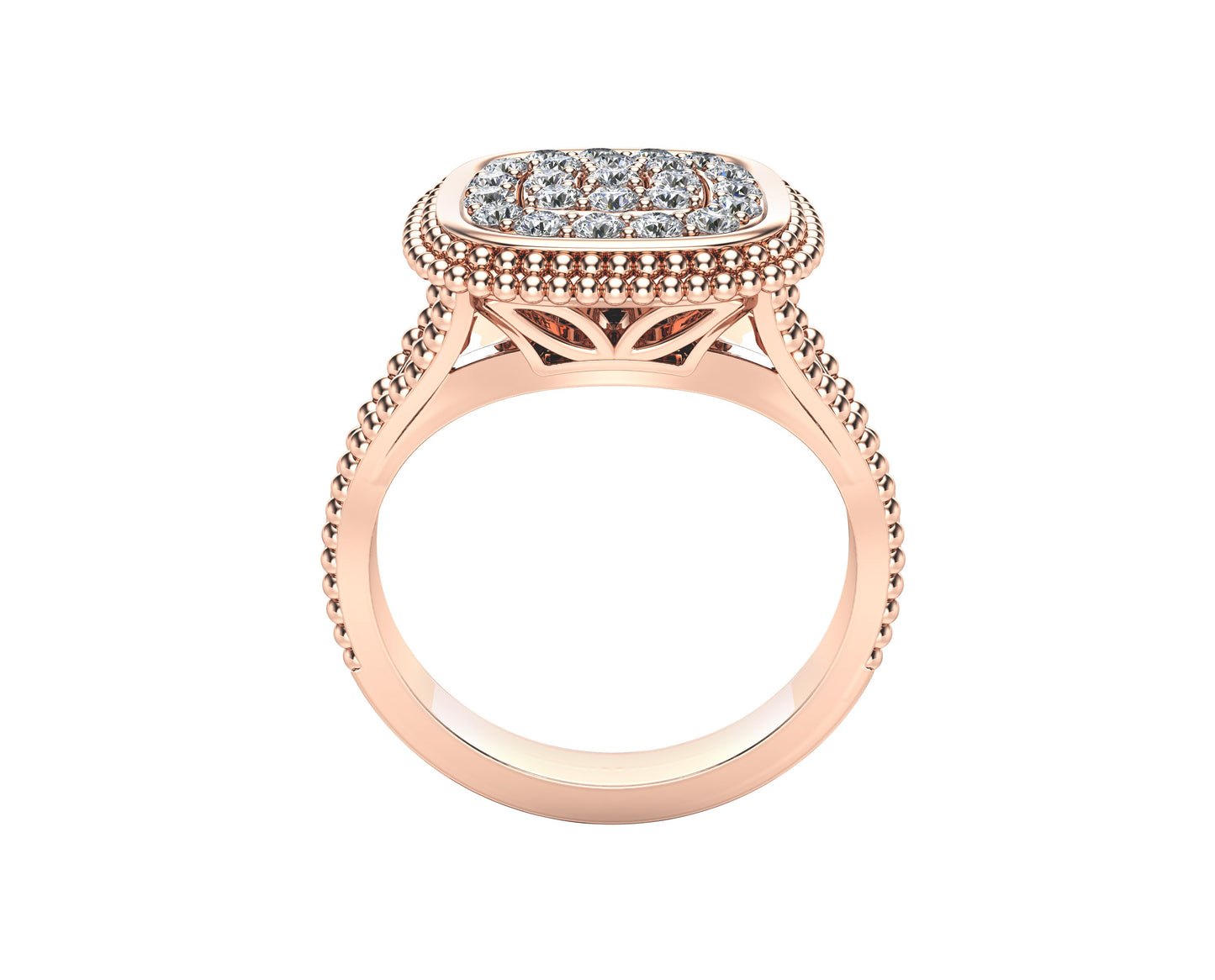 0.50Ct Diamond Bead Square Ring in 14K Gold
