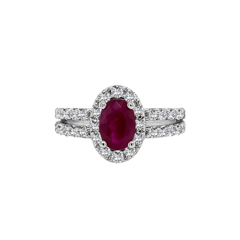 Gemstone & 0.60Ct Diamond Engagement Ring in 14K White Gold
