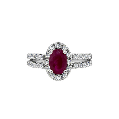 Gemstone & 0.60Ct Diamond Engagement Ring in 14K White Gold