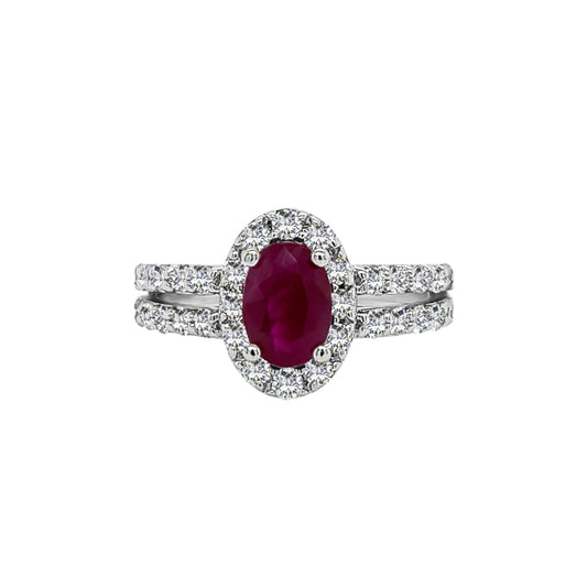 Gemstone & 0.60Ct Diamond Engagement Ring in 14K White Gold