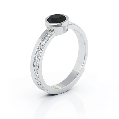 Bezel 5MM Gemstone & 0.15Ct Diamond Ring in 14K Gold