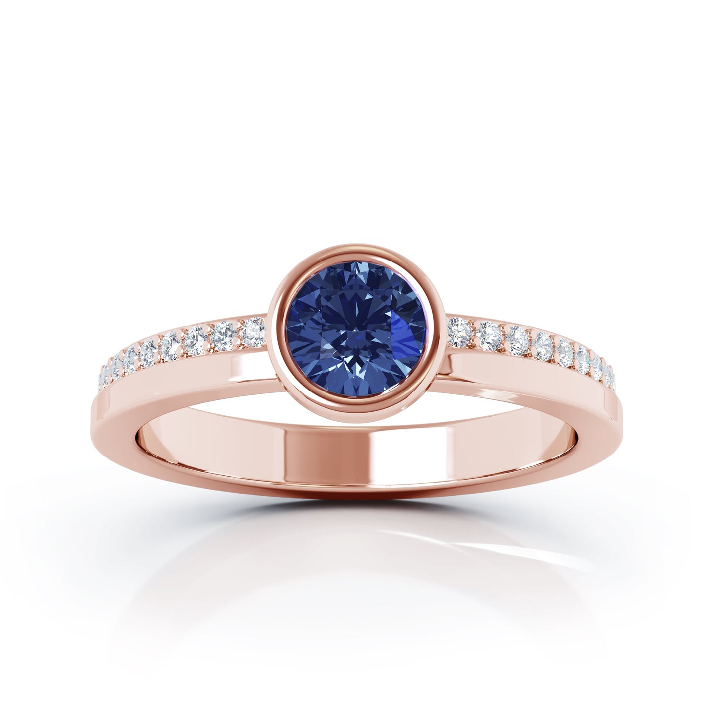Bezel 5MM Gemstone & 0.15Ct Diamond Ring in 14K Gold