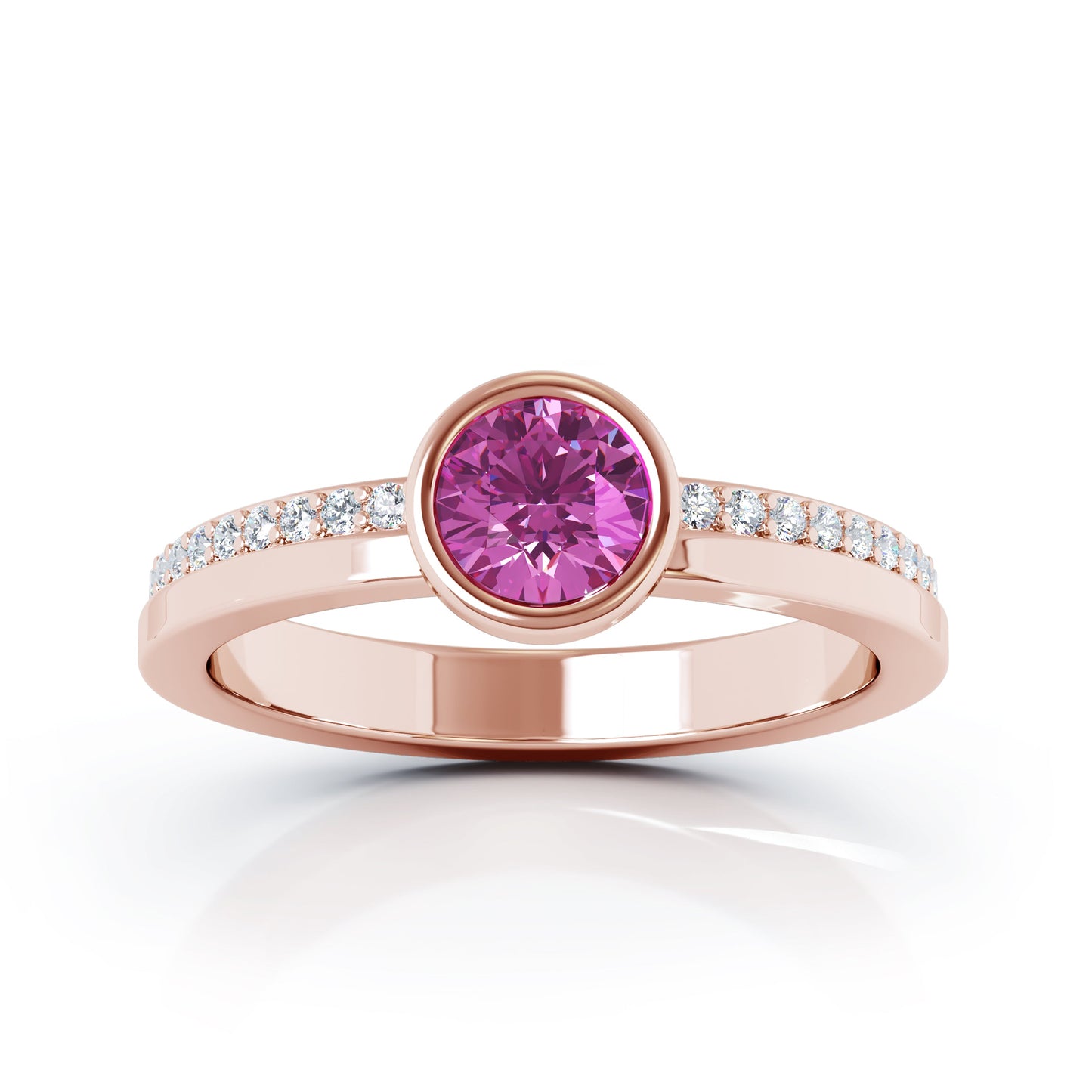 Bezel 5MM Gemstone & 0.15Ct Diamond Ring in 14K Gold